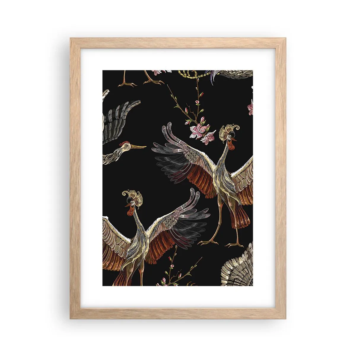 Plakat i ramme af lyst egetræ - Eventyrlig fugl - 30x40 cm