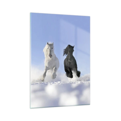 Billede på glas - Sort og hvid galop - 50x70 cm