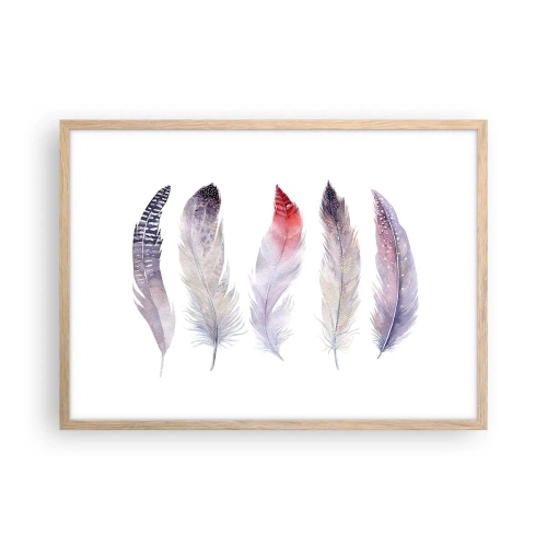 Plakat i ramme af lyst egetræ - Delikat som en flerfarvet tåge - 70x50 cm