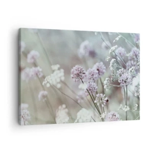 Lærredstryk - Billede på lærred - Delikate blomster i pastelfarver - 70x50cm - Søde filigranurter - Moderne vægdekoration til stue og soveværelse ARTTOR