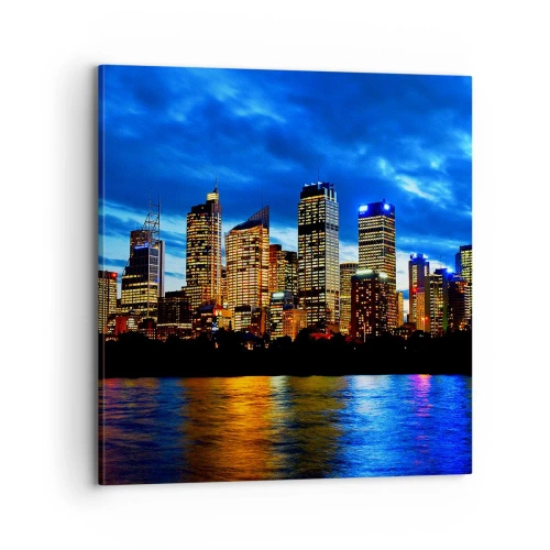 Lærredstryk - Billede på lærred - En nat med lys og farver - 70x70 cm