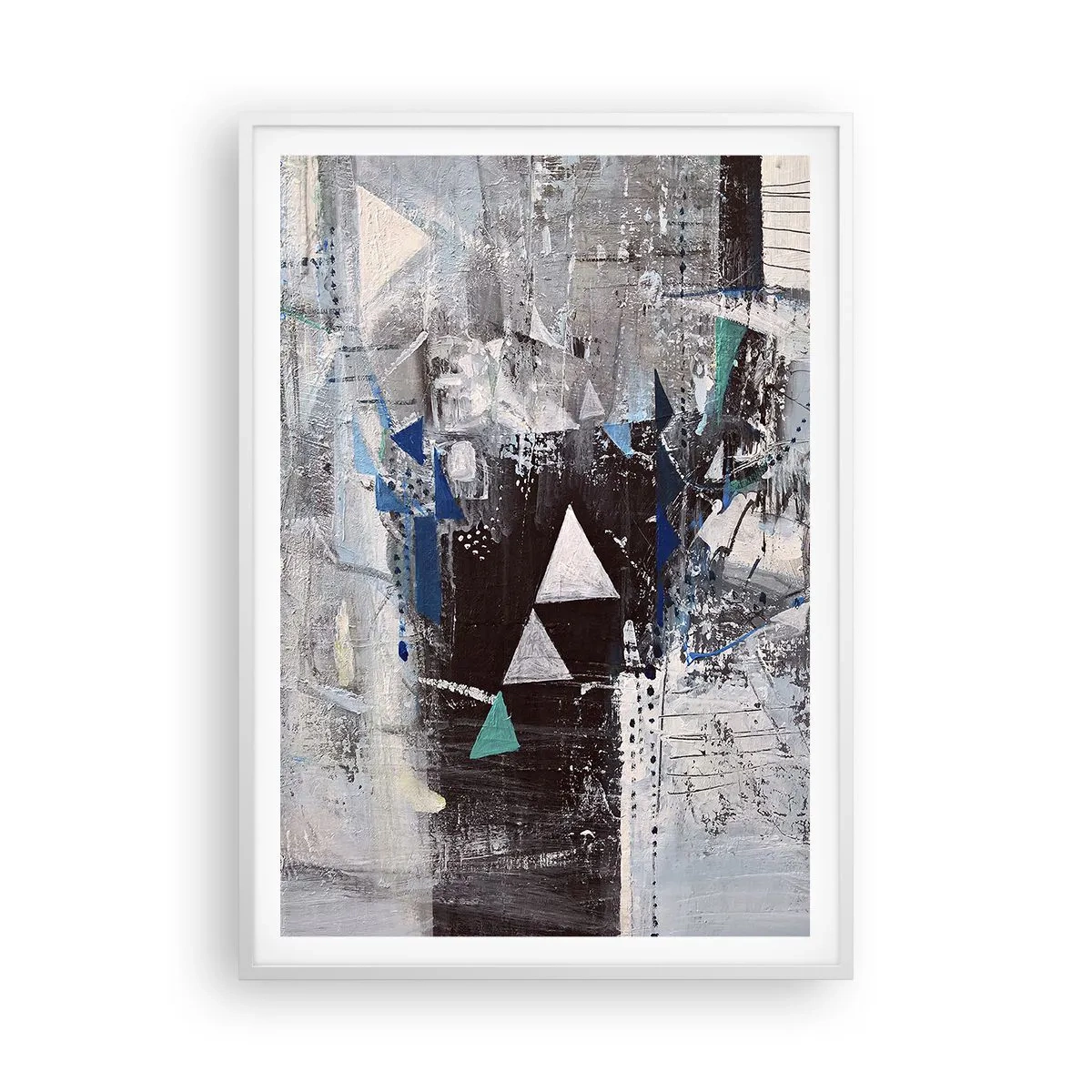Plakat i hvid ramme - Overordnet rækkefølge af trekanter - 70x100 cm
