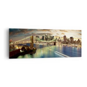 Lærredstryk - Billede på lærred - En oplyst aften over Manhattan - 140x50 cm