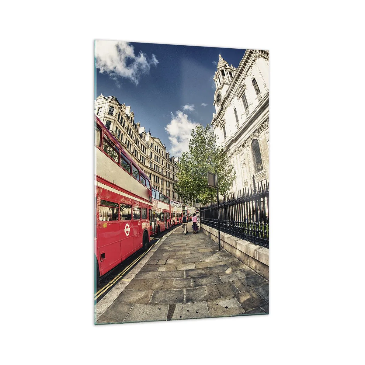 Billede på glas - Gade i London i grå og rødt - 70x100 cm