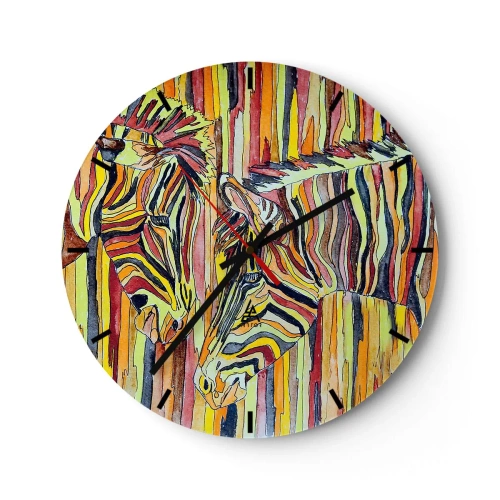 Vægur, Uret - En abstrakt skildring af to zebraer mod en baggrund af farverige striber. - 30x30cm - Så du også... - Moderne vægdekoration til stue, køkken og soveværelse ARTTOR