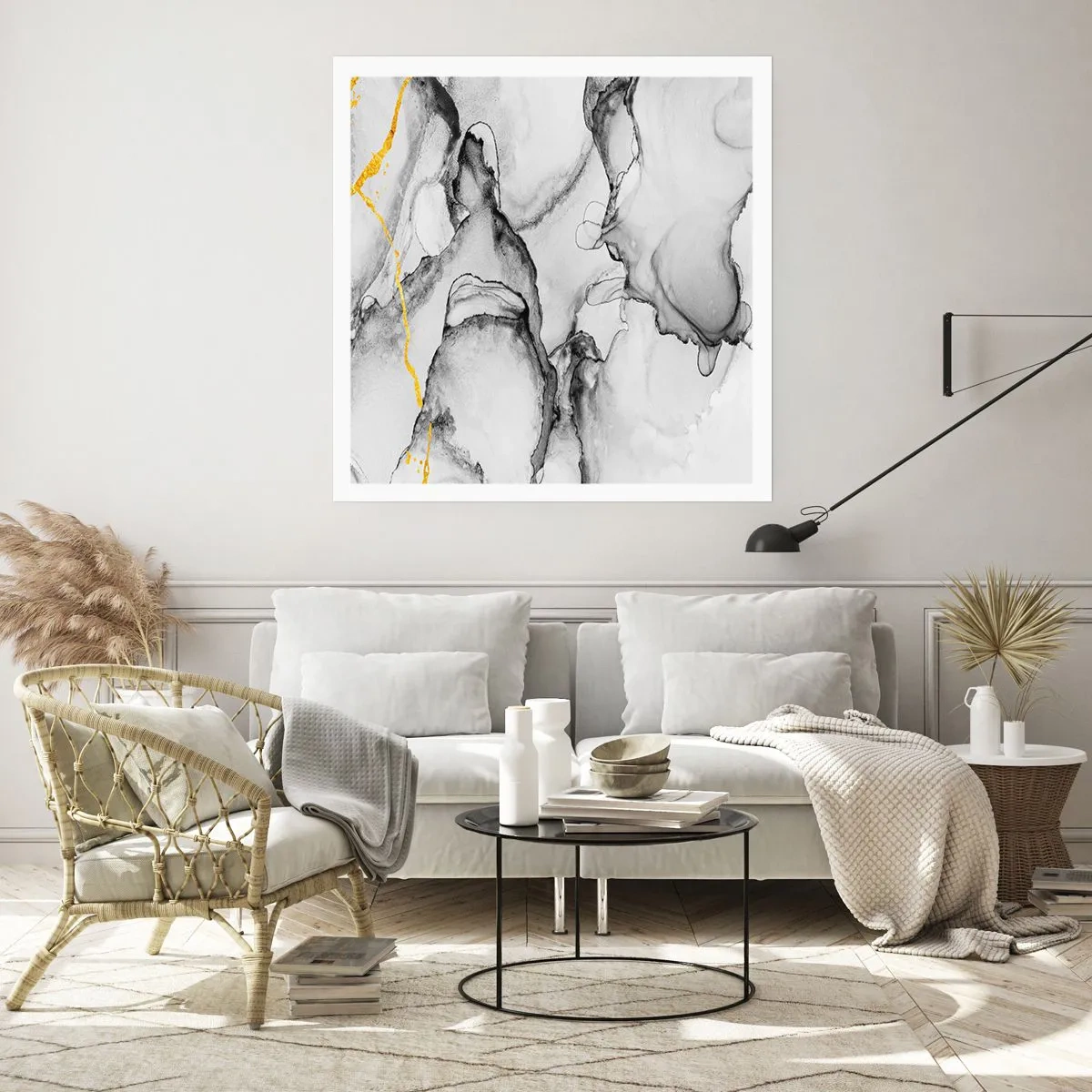 Plakat - Sammensætning med guldmotiv - 50x50 cm