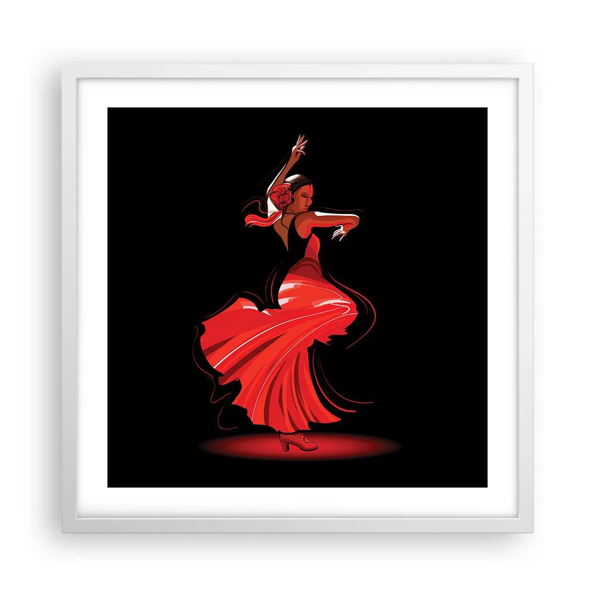 Plakat i hvid ramme - Flamencoens brændende ånd - 50x50 cm