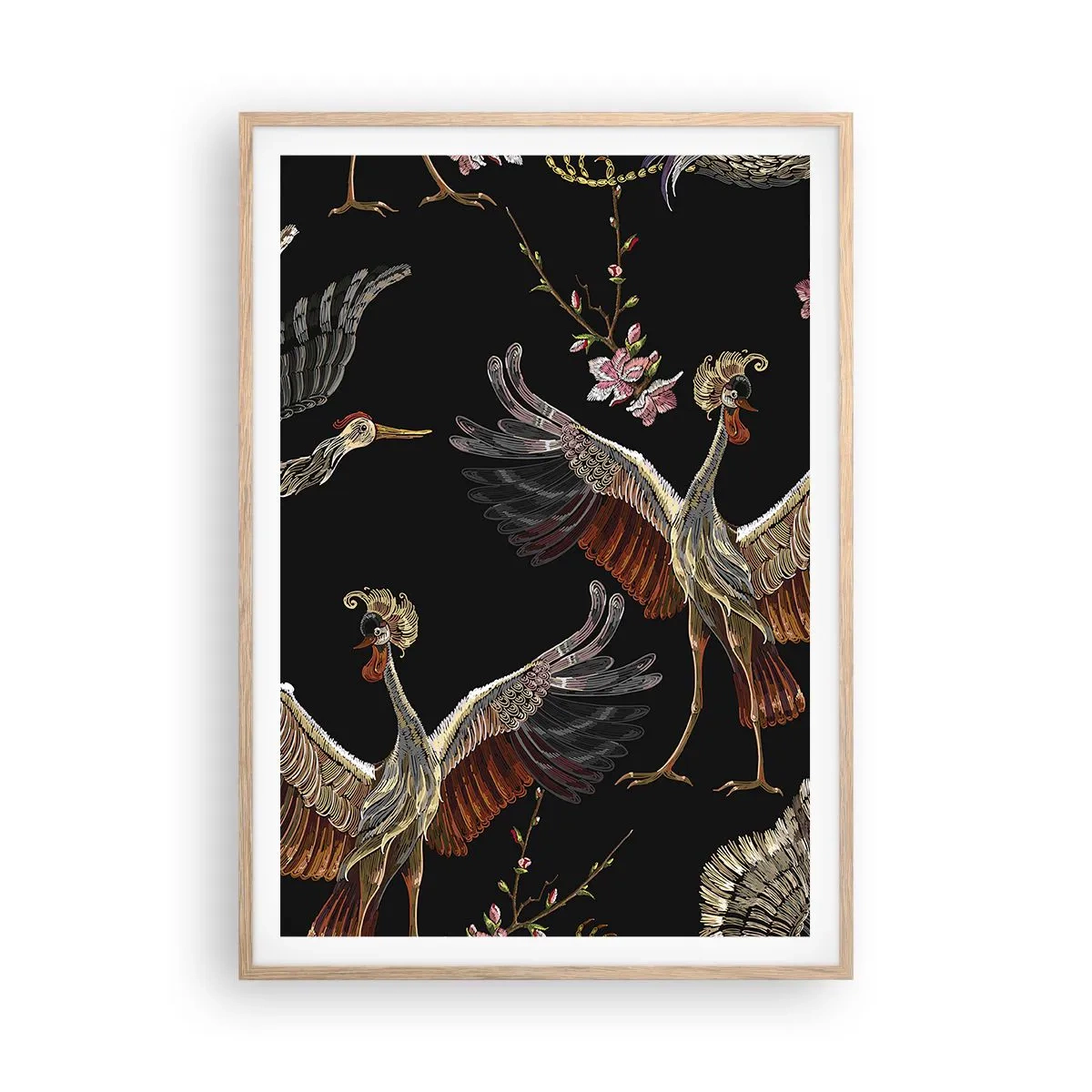 Plakat i ramme af lyst egetræ - Eventyrlig fugl - 70x100 cm