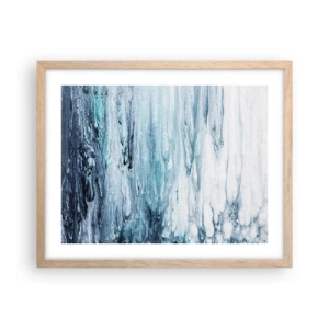 Plakat i ramme af lyst egetræ - Blå istapper - 50x40 cm