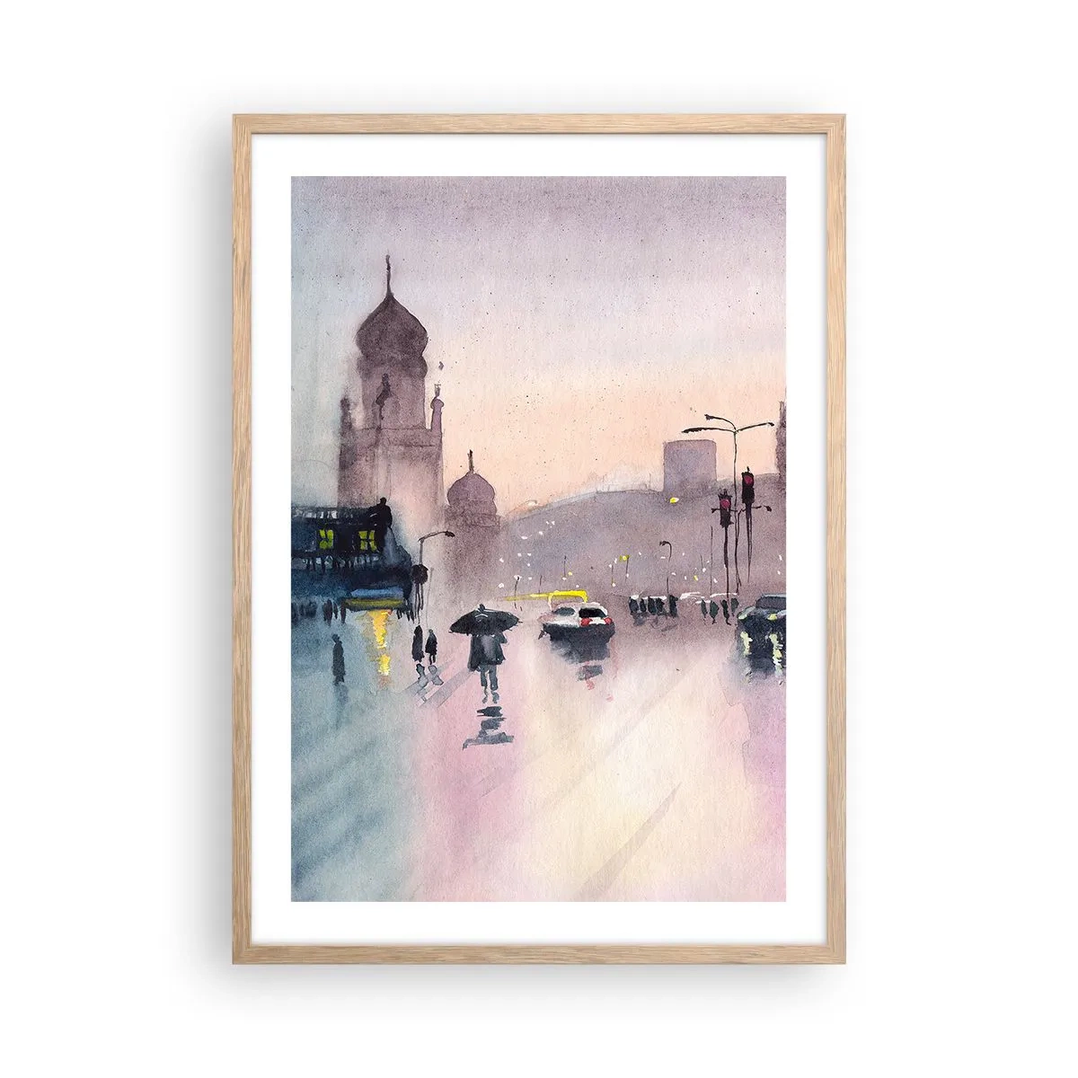 Plakat i ramme af lyst egetræ - I en regnfuld tåge - 50x70 cm