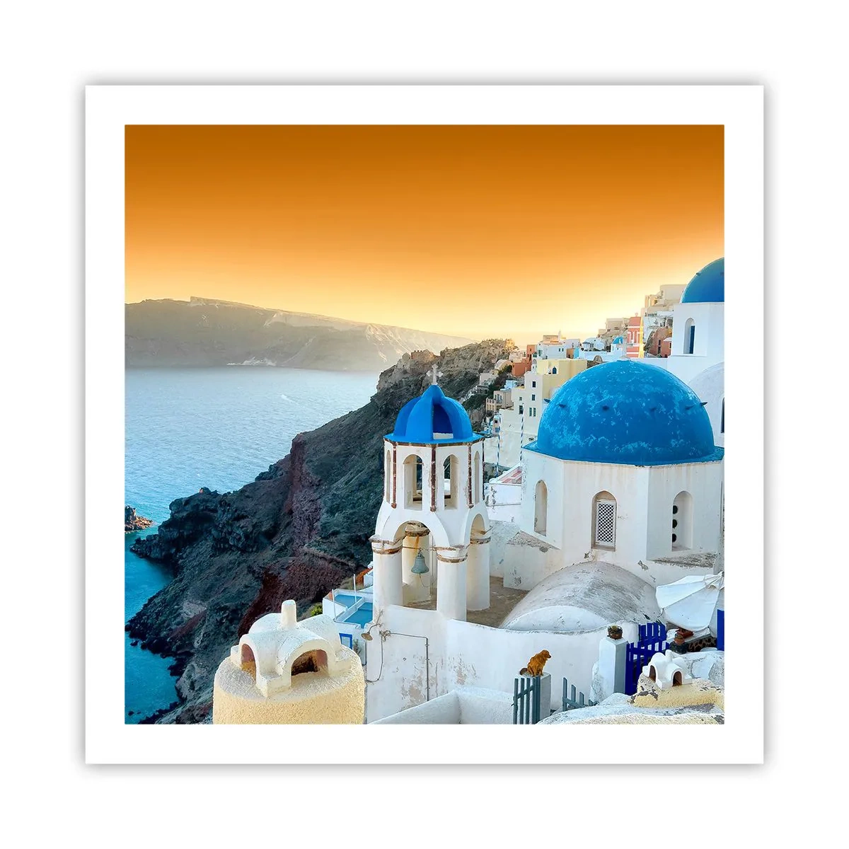 Plakat - Santorini - omfavnet af klipperne - 60x60 cm
