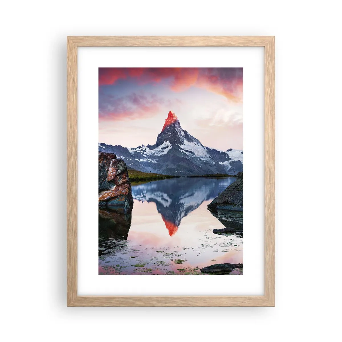 Plakat i ramme af lyst egetræ - Bjergenes hjerte er varmt - 30x40 cm