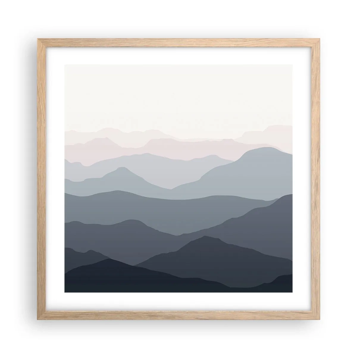 Plakat i ramme af lyst egetræ - Bølger af bjerge - 50x50 cm