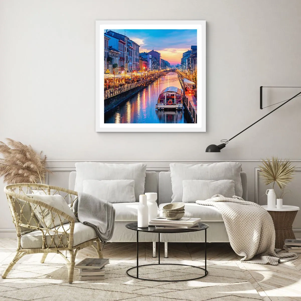 Plakat i hvid ramme - En aften med lys og sjov - 50x50 cm