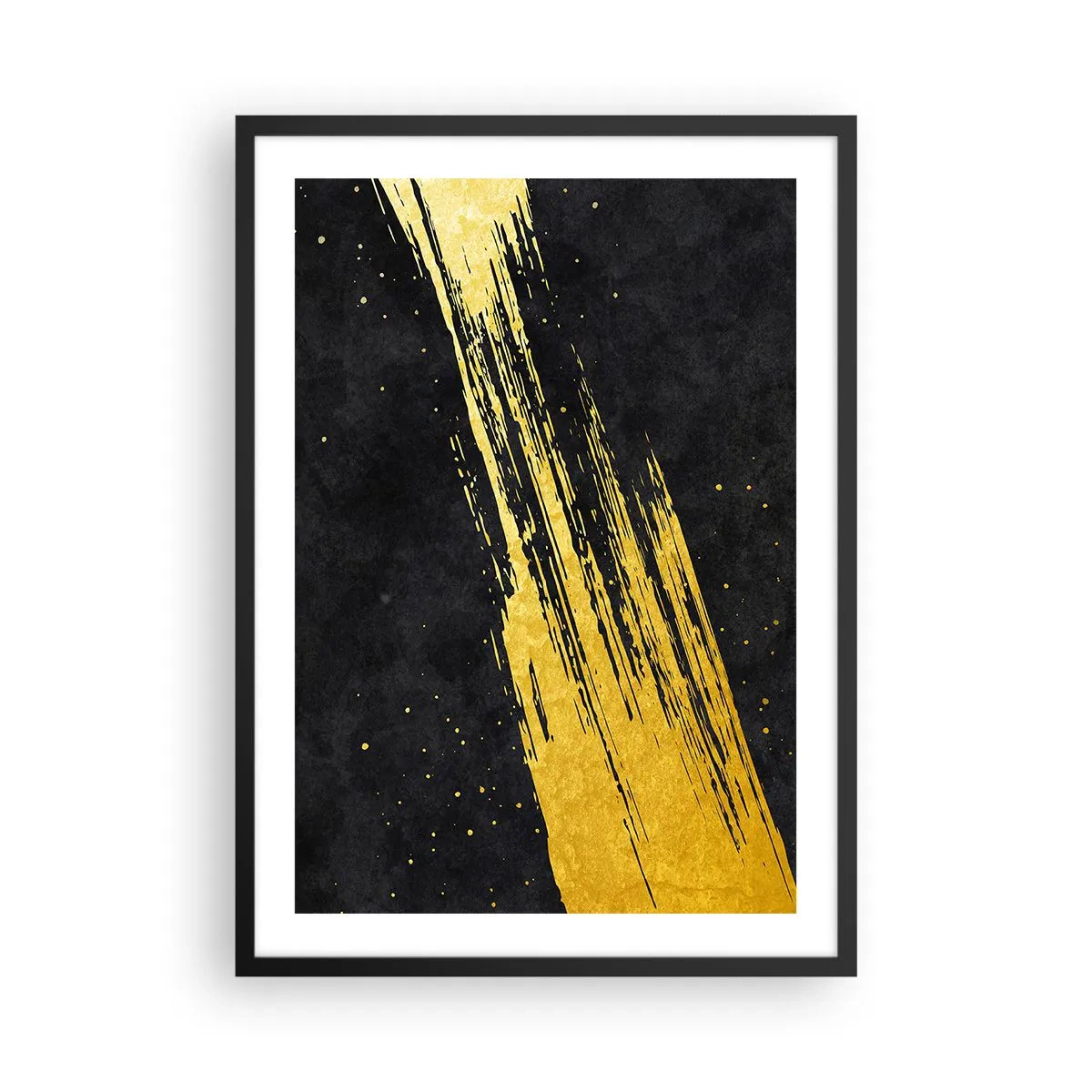 Plakat i sort ramme - Gyldne penselstrøg på en sort baggrund - 50x70cm - Hop ind i hyperrummet - Moderne vægdekoration til stue og soveværelse ARTTOR