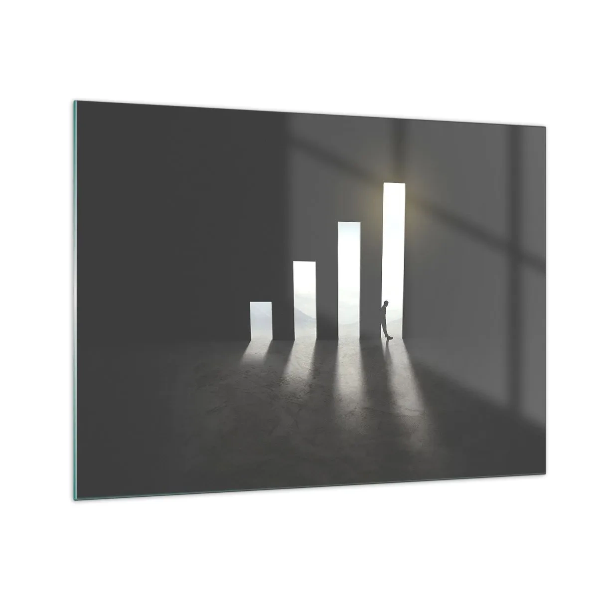 Billede på glas - Mennesket i lyset af vækst, der symboliserer udvikling - 70x50cm - Succes - et indtryk - Moderne vægdekoration til stue og soveværelse ARTTOR