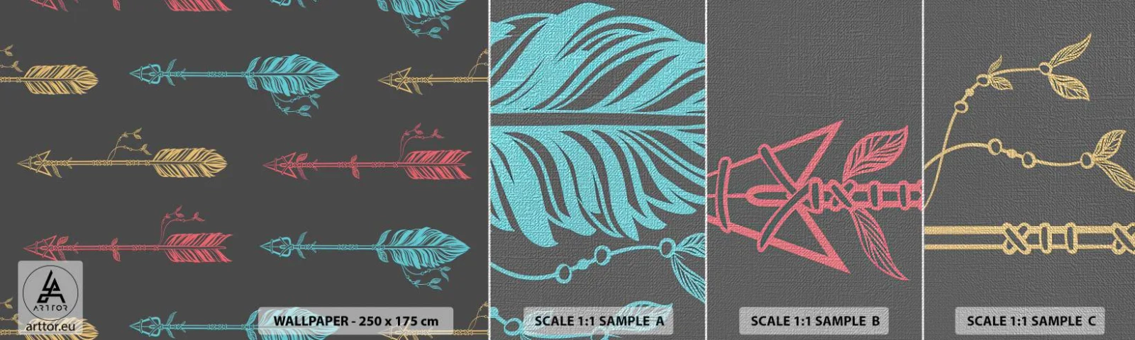 Prøve Fototapet Premium Canvas - For at - Abstraktion, Boho, Pil - 100x30 cm