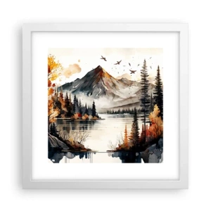 Plakat i hvid ramme - Gyldent efterår i bjergene - 30x30 cm