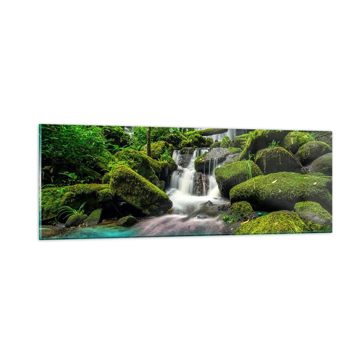 Billede på glas - Turkis, safirer og flydende sølv - 90x30 cm