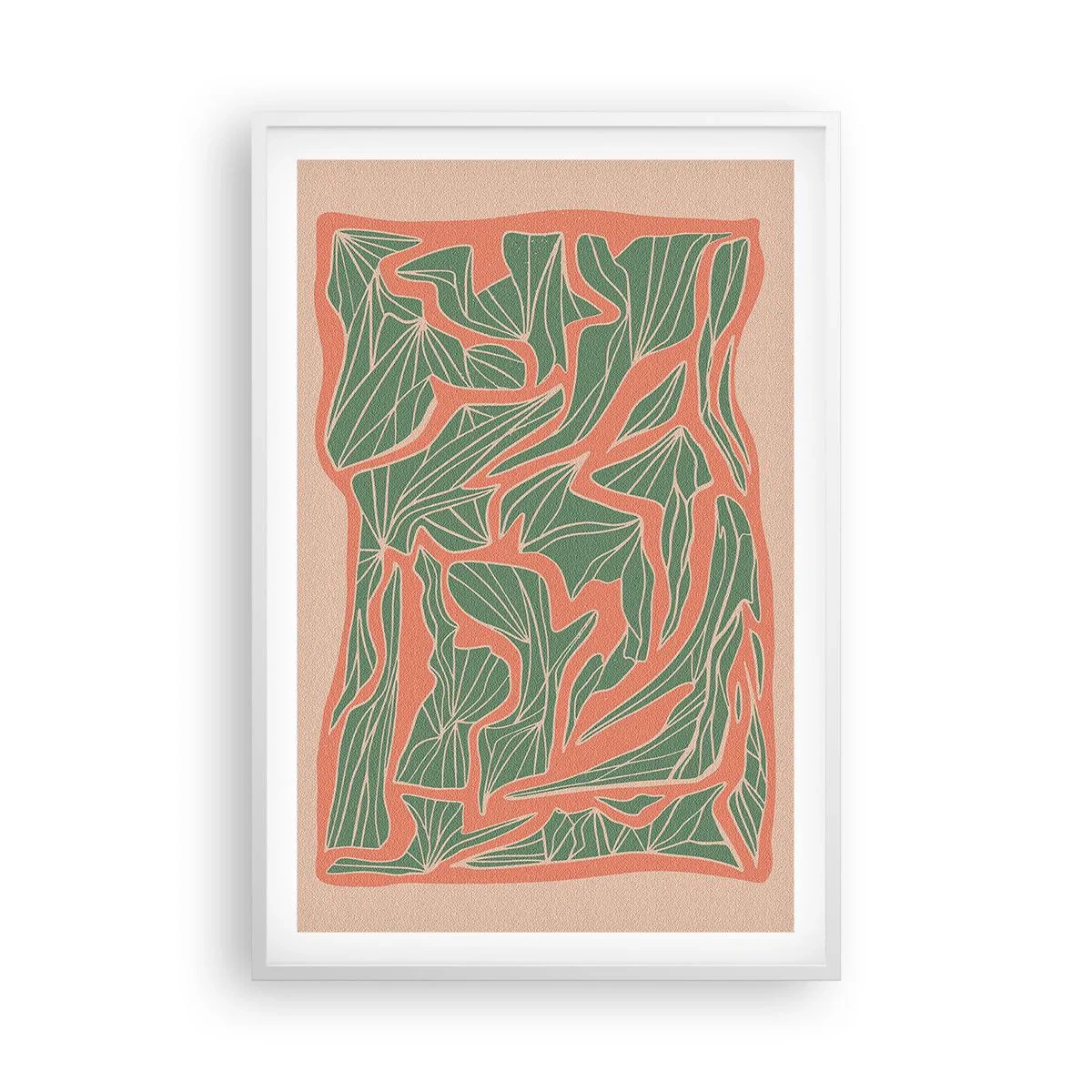 Plakat i hvid ramme - En kamp mellem koral og grøn - 61x91 cm