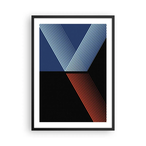 Plakat i sort ramme - Abstrakt komposition af linjer i blå, sort og rød - 50x70cm - En simpel historie - Moderne vægdekoration til stue og soveværelse ARTTOR