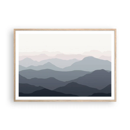 Plakat i ramme af lyst egetræ - Bølger af bjerge - 100x70 cm