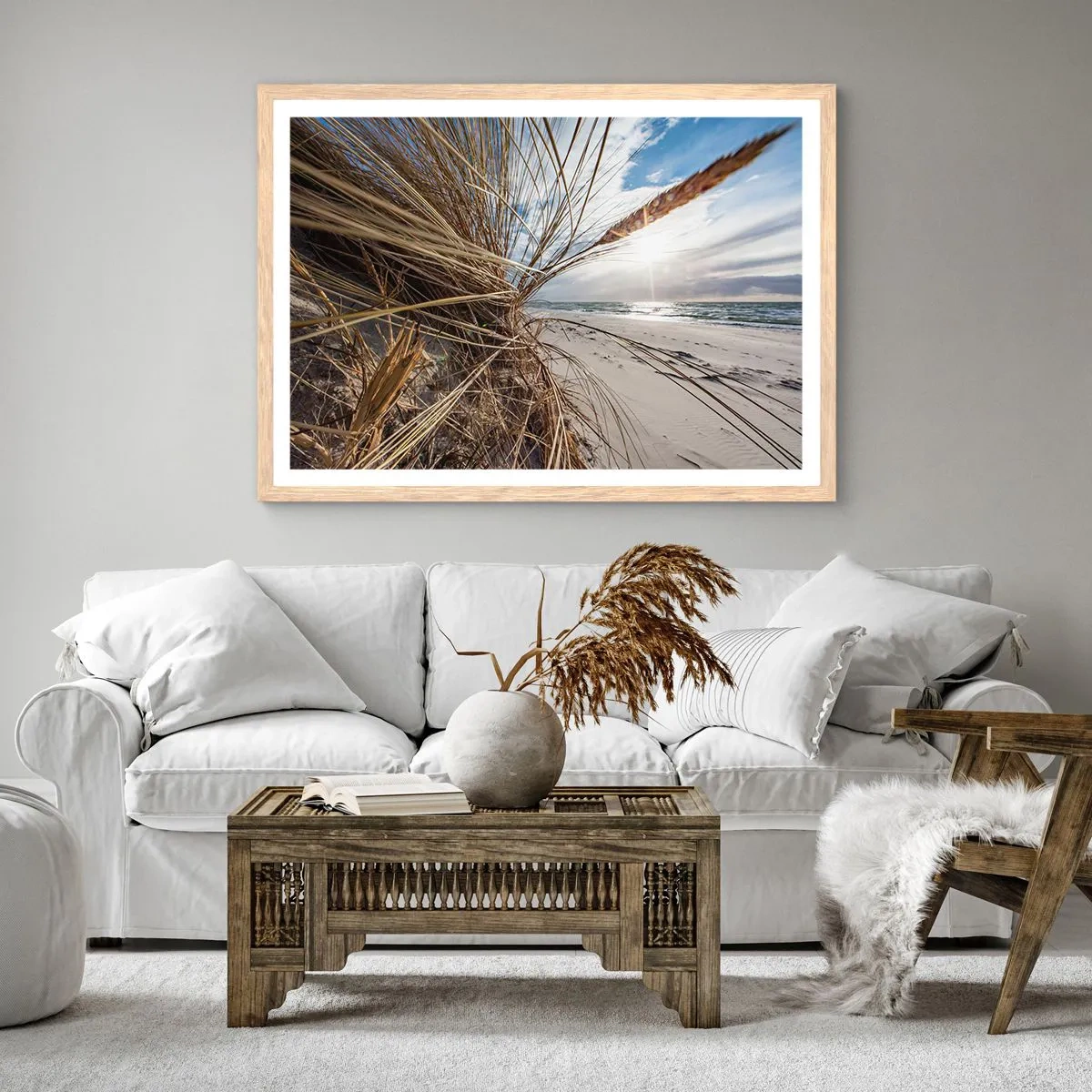 Plakat i ramme af lyst egetræ - Et møde mellem elementerne - 70x50 cm