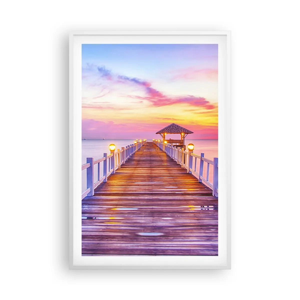 Plakat i hvid ramme - Lilagylden stilhed om aftenen - 61x91 cm