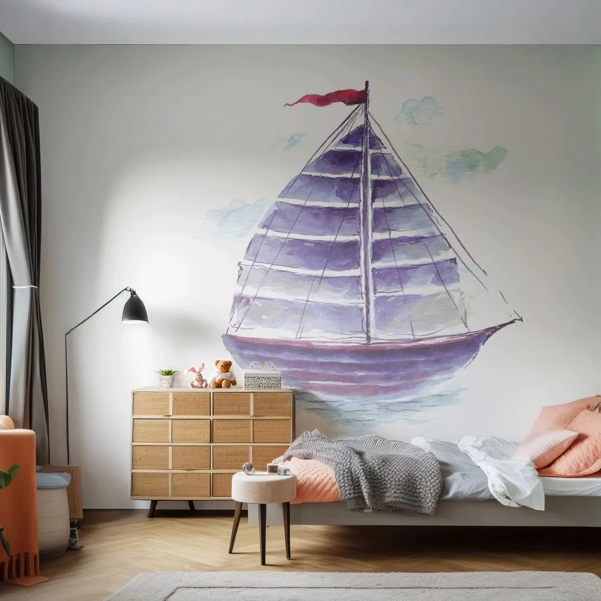 Fototapet Premium Sand - Fulde sejl og roligt vand - Sejlbåd, Ved havet, Hav - 100x70 cm