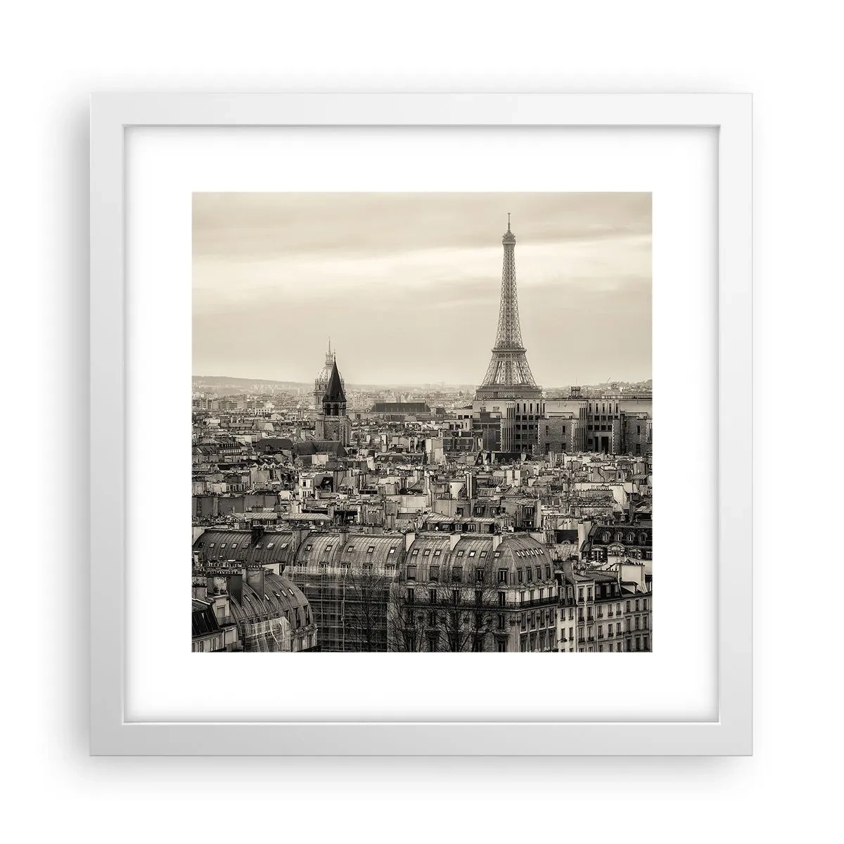 Plakat i hvid ramme - Over Paris' hustage - 30x30 cm