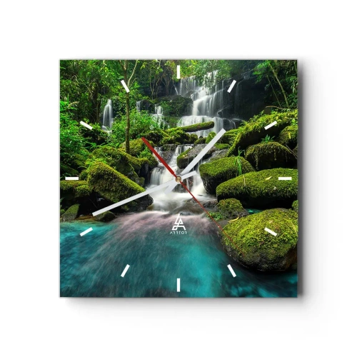 Vægur, Uret - Turkis, safirer og flydende sølv - 40x40 cm