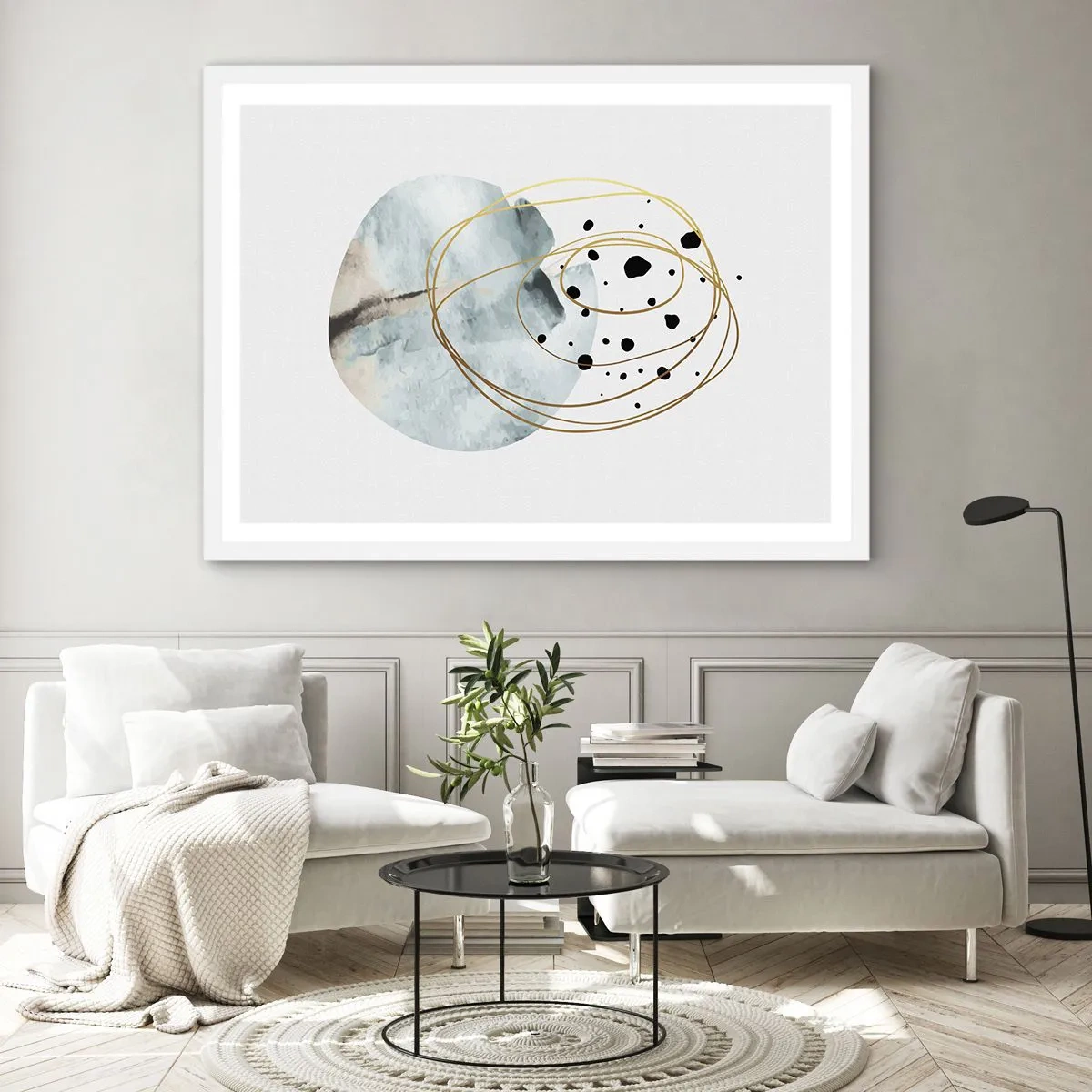 Plakat i hvid ramme - I rummets favntag - 100x70 cm