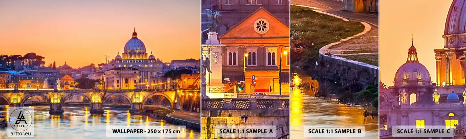 Fototapet Prøve Standard Eco - Tusmørke over den evige by - By, Rom, Arkitektur - 100x30 cm