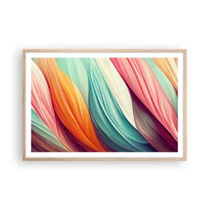 Plakat i ramme af lyst egetræ - Regnbuevævning - 91x61 cm