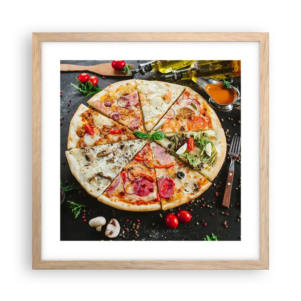 Plakat i ramme af lyst egetræ - Et udvalg af smagsvarianter - 40x40 cm