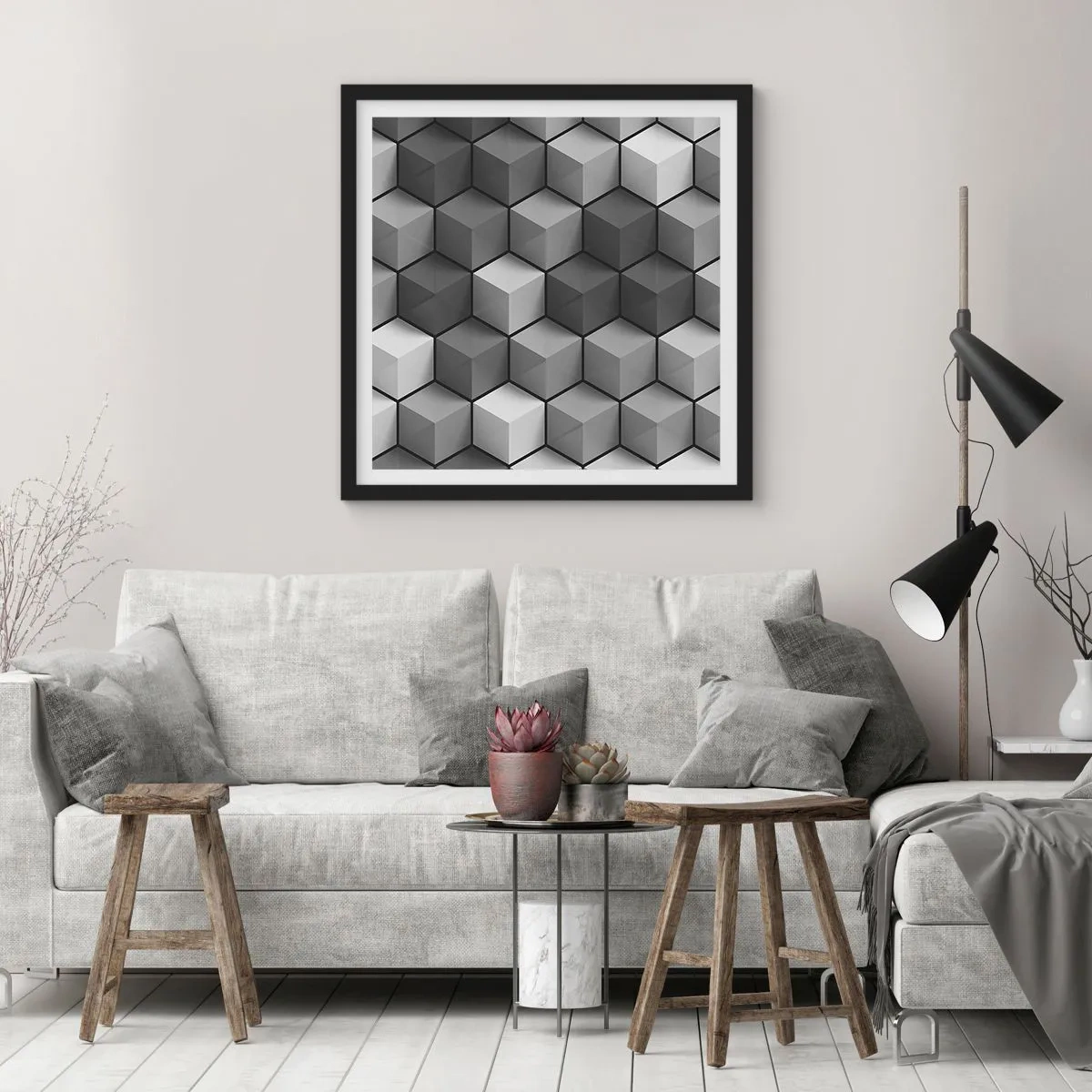 Plakat i sort ramme - Kubistisk puslespil - 50x50 cm