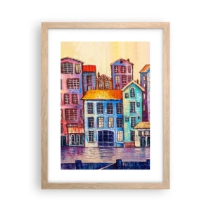 Plakat i ramme af lyst egetræ - En by som et eventyr - 30x40 cm
