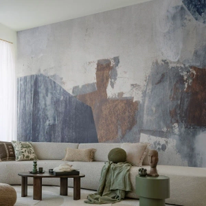 Fototapet Premium Canvas - Blåbrune former - Stykke, Abstraktion, Minimalisme - 500x350 cm