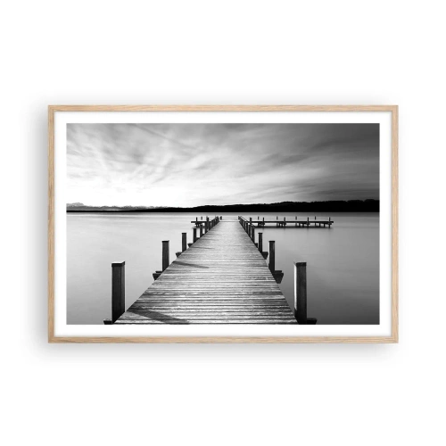 Plakat i ramme af lyst egetræ - På vandhullet - fred - 91x61 cm