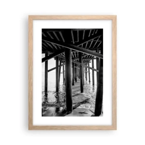 Plakat i ramme af lyst egetræ - Strandskjul - 30x40 cm