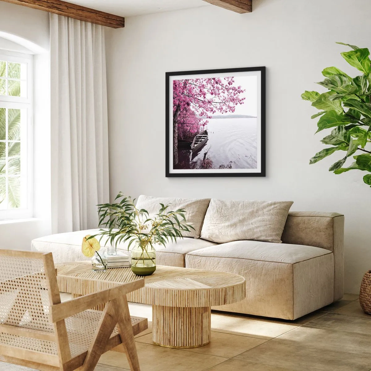 Plakat i sort ramme - I lyserød stilhed - 30x30 cm