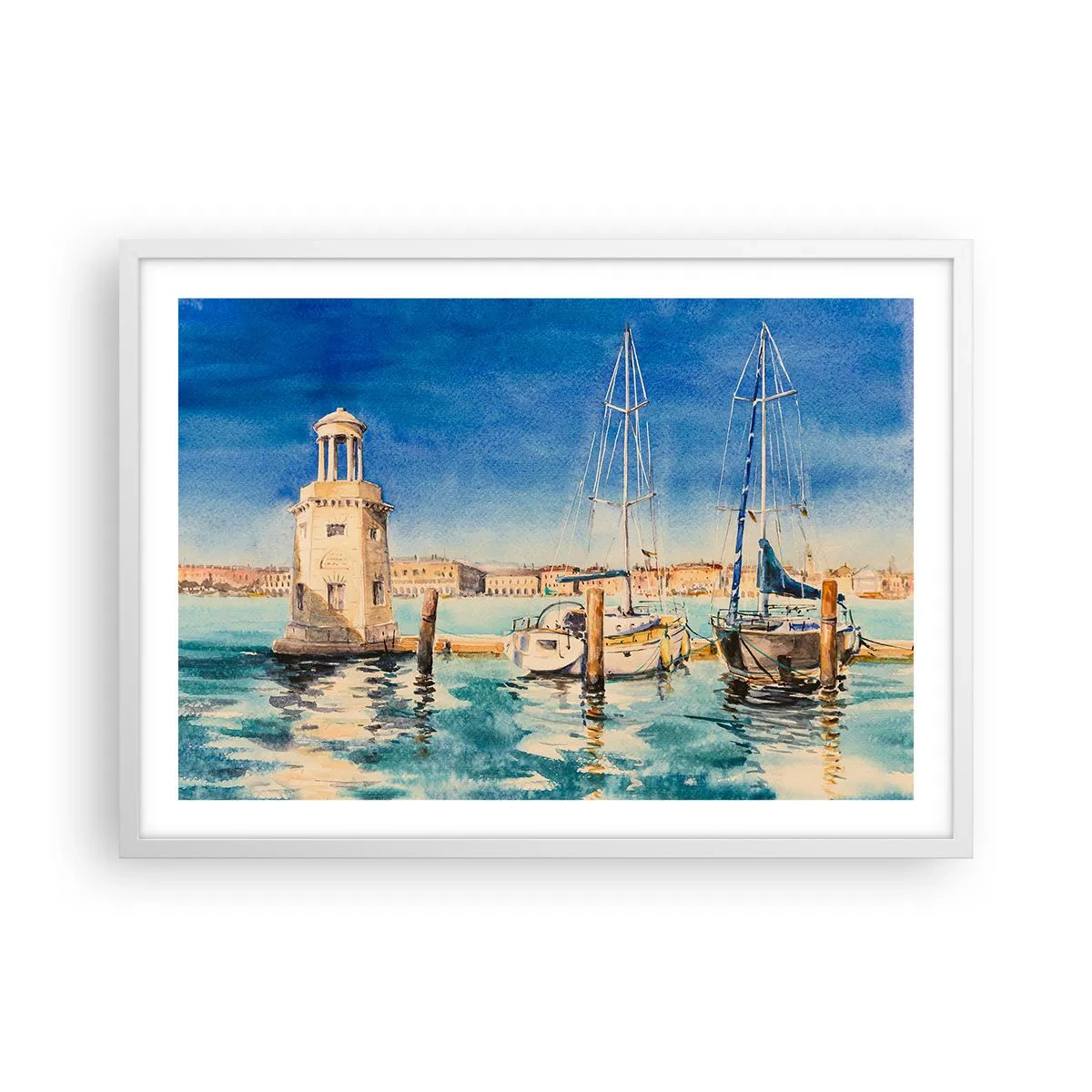 Plakat i hvid ramme - Solrig lagune - 70x50 cm