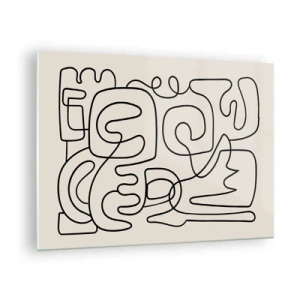 Billede på glas - Sorte abstrakte linjer danner et komplekst mønster på beige - 70x50cm - På sporet - Moderne vægdekoration til stue og soveværelse ARTTOR