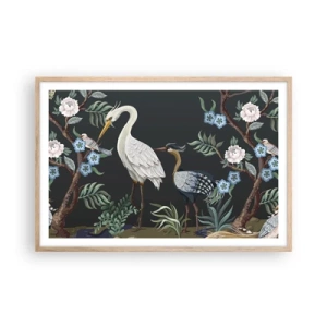 Plakat i ramme af lyst egetræ - Fugleparade - 91x61 cm