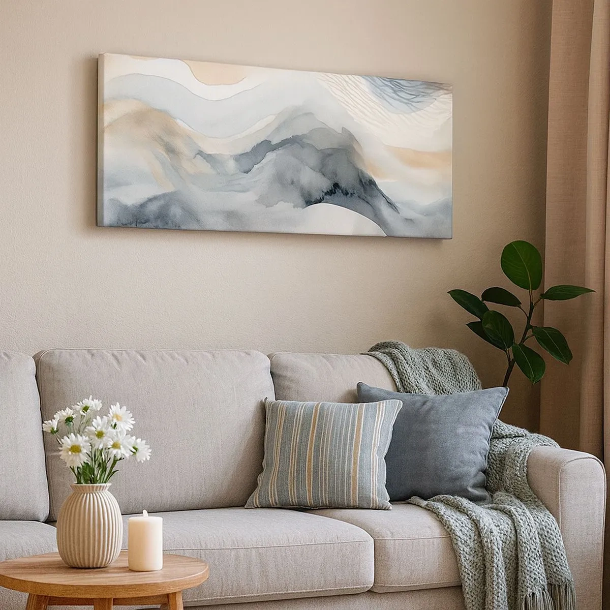 Lærredstryk - Billede på lærred - Abstraktion af sne og tåge - 100x40 cm