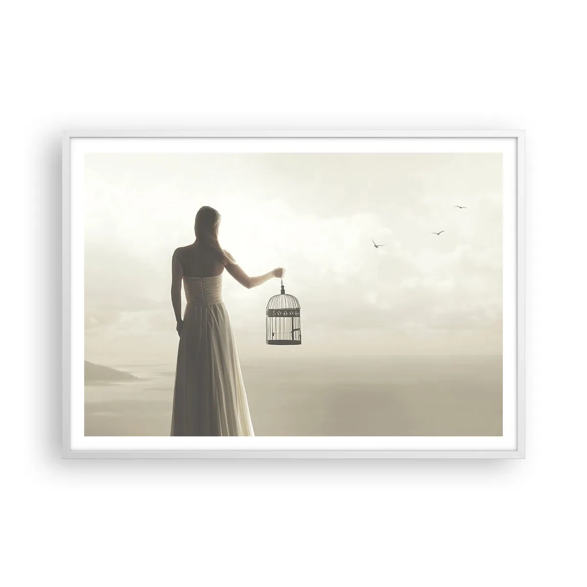 Plakat i hvid ramme - Vær fri - 100x70 cm