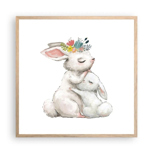 Plakat i ramme af lyst egetræ - Der er intet sted som hos mor - 60x60 cm