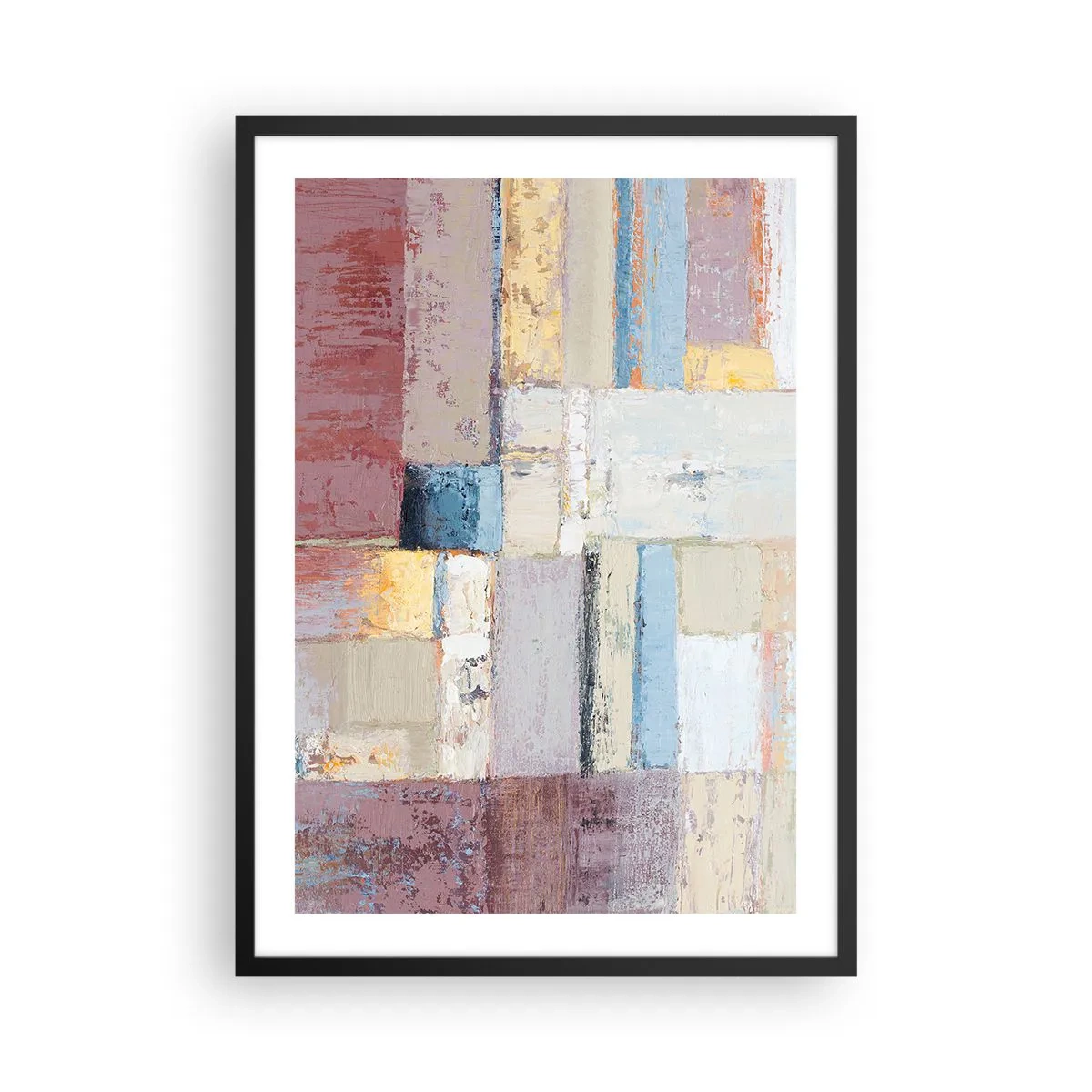 Plakat i sort ramme - Abstrakt geometrisk komposition i pastelfarver - 50x70cm - Geometriens ro - Moderne vægdekoration til stue og soveværelse ARTTOR