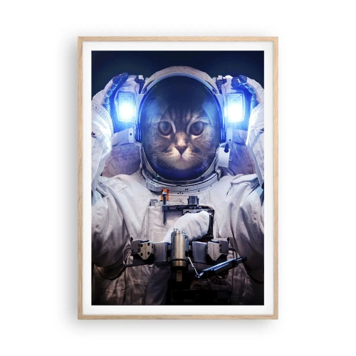 Plakat i ramme af lyst egetræ - Houston, I har et problem - 70x100 cm