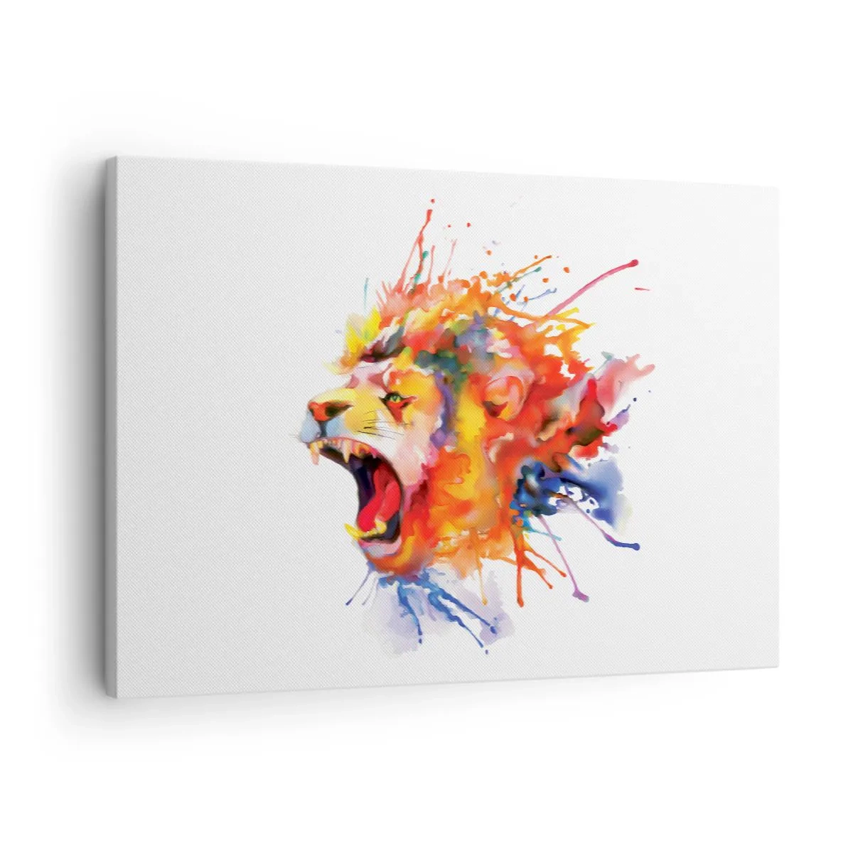 Lærredstryk - Billede på lærred - Farverigt portræt af en løve i dynamisk stil - 70x50cm - Eksplodere med vrede  - Moderne vægdekoration til stue og soveværelse ARTTOR